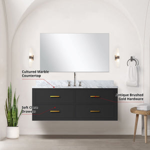 English Elm Black Single Bath Vanity Set - 48" W With Cultured Marble Top, Chrome Faucet & 43" Mirror Included B2731S01997