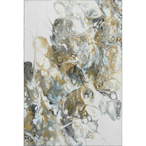 HomeRoots 10' Cool Gray and Gold Abstract Area Rug - Washable, Durable for Indoor/Outdoor Use, Stylish Design 643510