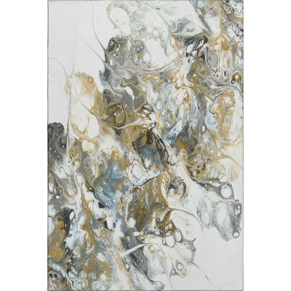 HomeRoots 10' Cool Gray and Gold Abstract Area Rug - Washable, Durable for Indoor/Outdoor Use, Stylish Design 643510