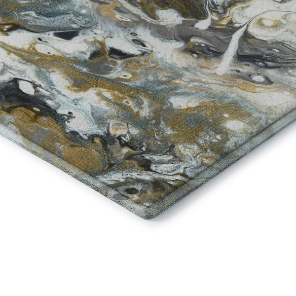 HomeRoots 10' Cool Gray and Gold Abstract Area Rug - Washable, Durable for Indoor/Outdoor Use, Stylish Design 643510