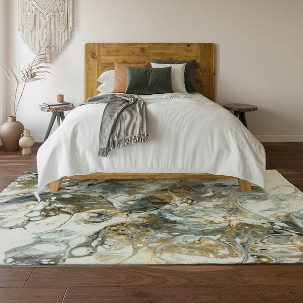 HomeRoots 10' Cool Gray and Gold Abstract Area Rug - Washable, Durable for Indoor/Outdoor Use, Stylish Design 643510