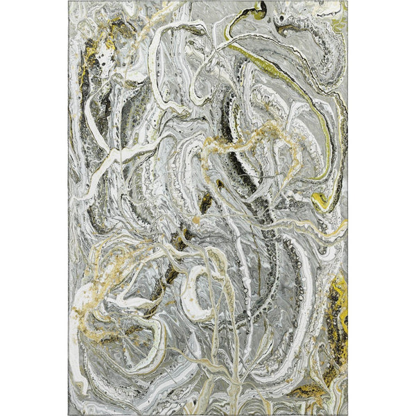 HomeRoots 5' Stylish Slate Gray and Gold Abstract Area Rug - Washable, Durable, Indoor/Outdoor Versatile Design 643512