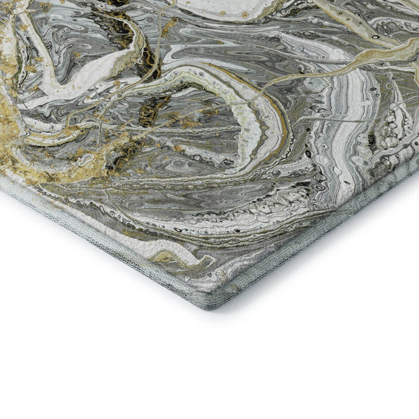 HomeRoots 5' Stylish Slate Gray and Gold Abstract Area Rug - Washable, Durable, Indoor/Outdoor Versatile Design 643512