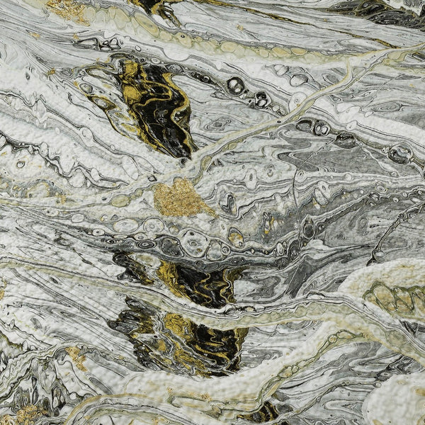 HomeRoots 5' Stylish Slate Gray and Gold Abstract Area Rug - Washable, Durable, Indoor/Outdoor Versatile Design 643512