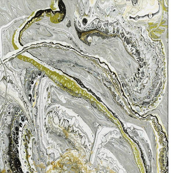 HomeRoots 5' Stylish Slate Gray and Gold Abstract Area Rug - Washable, Durable, Indoor/Outdoor Versatile Design 643512