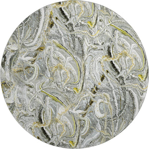 HomeRoots 8' Slate Gray and Gold Round Abstract Area Rug – Durable, Washable, Stylish for Indoor/Outdoor Spaces 643513