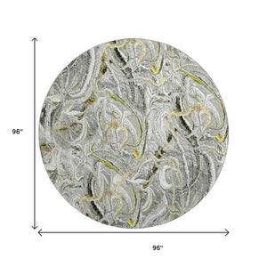 HomeRoots 8' Slate Gray and Gold Round Abstract Area Rug – Durable, Washable, Stylish for Indoor/Outdoor Spaces 643513