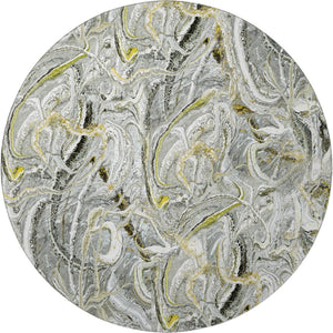 HomeRoots 8' Slate Gray and Gold Round Abstract Area Rug – Durable, Washable, Stylish for Indoor/Outdoor Spaces 643513