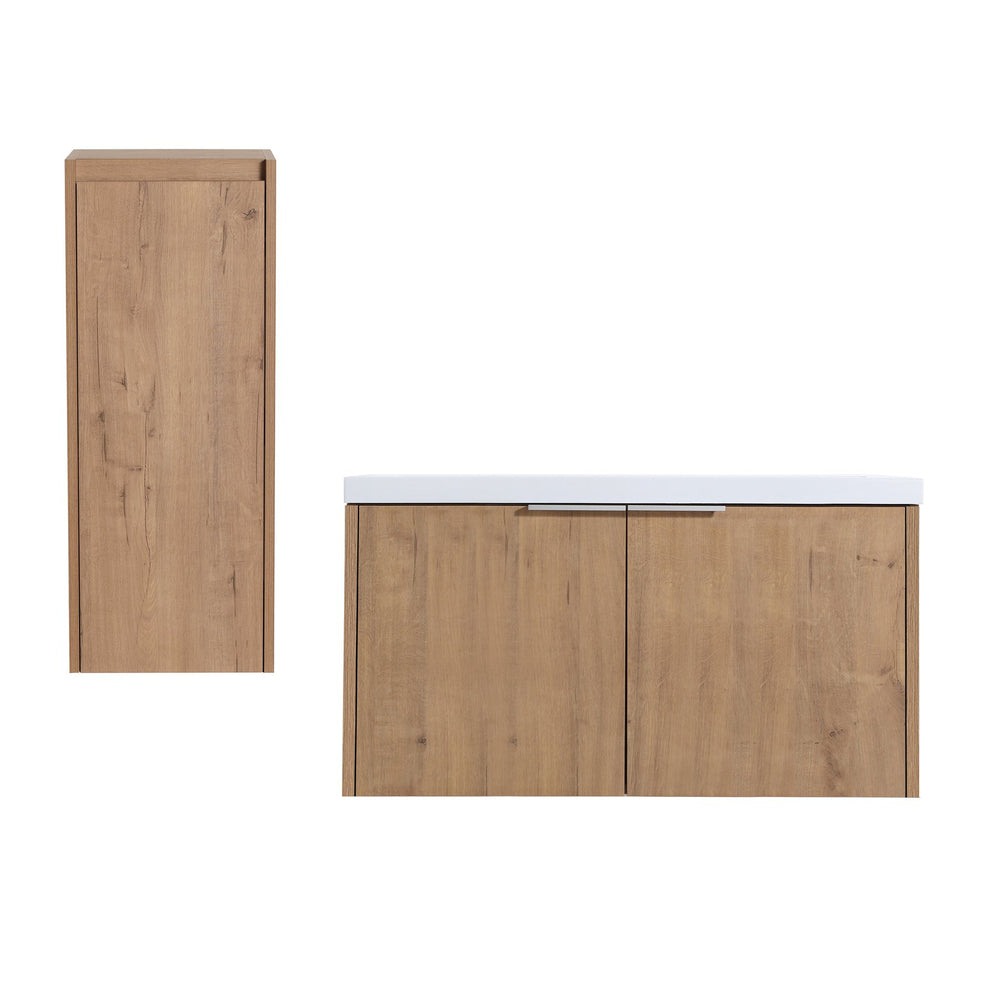 English Elm 36" Wall-Mounted Bathroom Vanity With Soft-Close Sink & Side Cabinet For Stylish Storage Solutions W999S00218