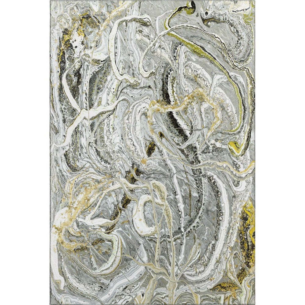 HomeRoots 10' X 14' Slate Gray and Gold Abstract Washable Rug – Stylish, Durable, Easy-Care for Indoor & Outdoor Use 643516