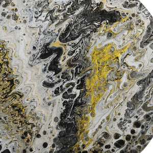 HomeRoots 8' Round Abstract Area Rug in Black, Ivory & Gold - Stylish, Washable, Durable for Indoor & Outdoor Use 643519