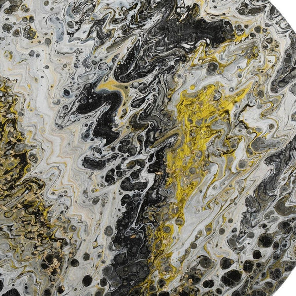 HomeRoots 8' Round Abstract Area Rug in Black, Ivory & Gold - Stylish, Washable, Durable for Indoor & Outdoor Use 643519