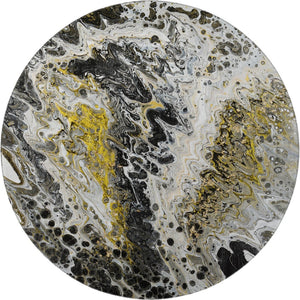 HomeRoots 8' Round Abstract Area Rug in Black, Ivory & Gold - Stylish, Washable, Durable for Indoor & Outdoor Use 643519
