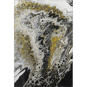 HomeRoots 10' Stylish Black, Ivory & Gold Abstract Area Rug - Durable, Washable for Indoor & Outdoor Use 643522
