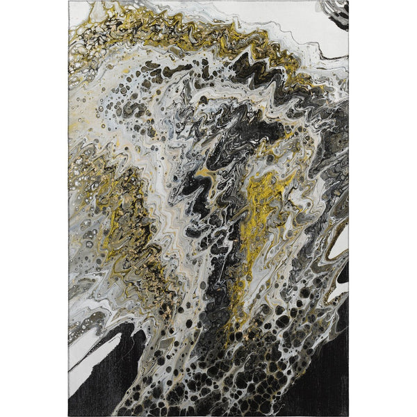 HomeRoots 10' Stylish Black, Ivory & Gold Abstract Area Rug - Durable, Washable for Indoor & Outdoor Use 643522