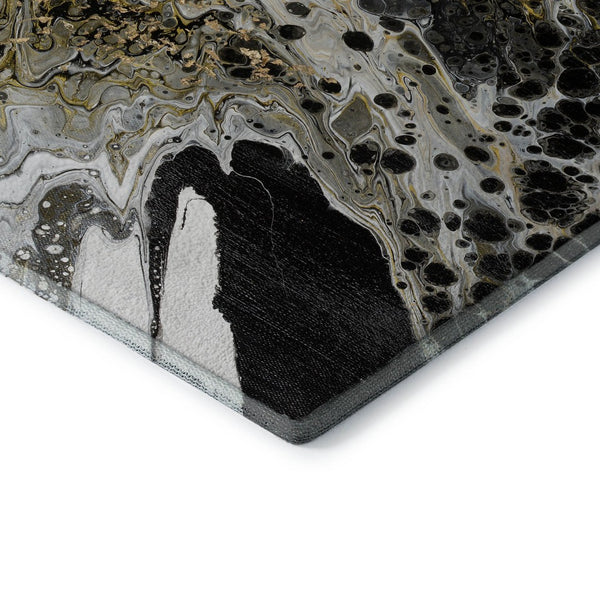 HomeRoots 10' Stylish Black, Ivory & Gold Abstract Area Rug - Durable, Washable for Indoor & Outdoor Use 643522
