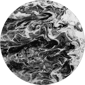 HomeRoots 8' Round Abstract Black and Ivory Washable Area Rug - Modern, Durable, Versatile for Indoor/Outdoor Use 643525