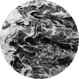 HomeRoots 8' Round Abstract Black and Ivory Washable Area Rug - Modern, Durable, Versatile for Indoor/Outdoor Use 643525