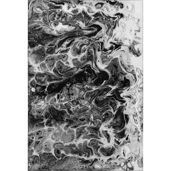 HomeRoots 10' X 14' Stylish Black and Ivory Abstract Rug - Washable, Durable, Indoor/Outdoor, Pet-Friendly Design 643528