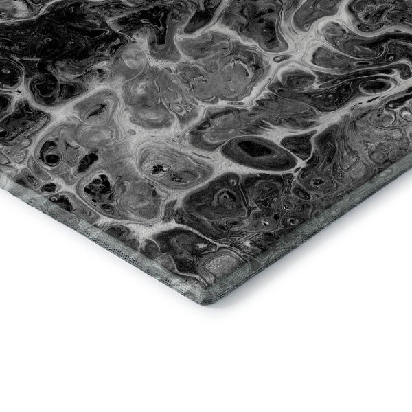 HomeRoots 10' X 14' Stylish Black and Ivory Abstract Rug - Washable, Durable, Indoor/Outdoor, Pet-Friendly Design 643528