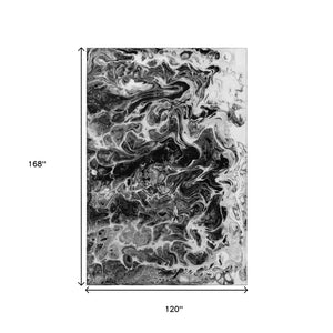 HomeRoots 10' X 14' Stylish Black and Ivory Abstract Rug - Washable, Durable, Indoor/Outdoor, Pet-Friendly Design 643528