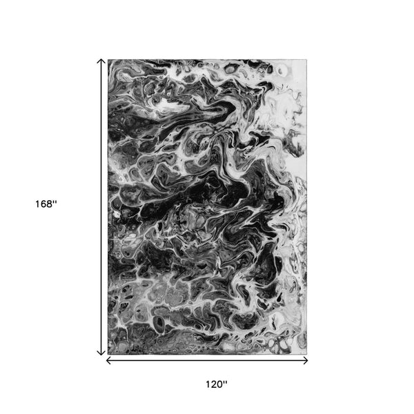 HomeRoots 10' X 14' Stylish Black and Ivory Abstract Rug - Washable, Durable, Indoor/Outdoor, Pet-Friendly Design 643528