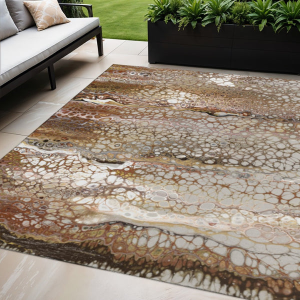 HomeRoots 5' X 8' Beige Ivory And Black Abstract Rug - Durable, Washable, Stylish for Indoor & Outdoor Spaces 643530