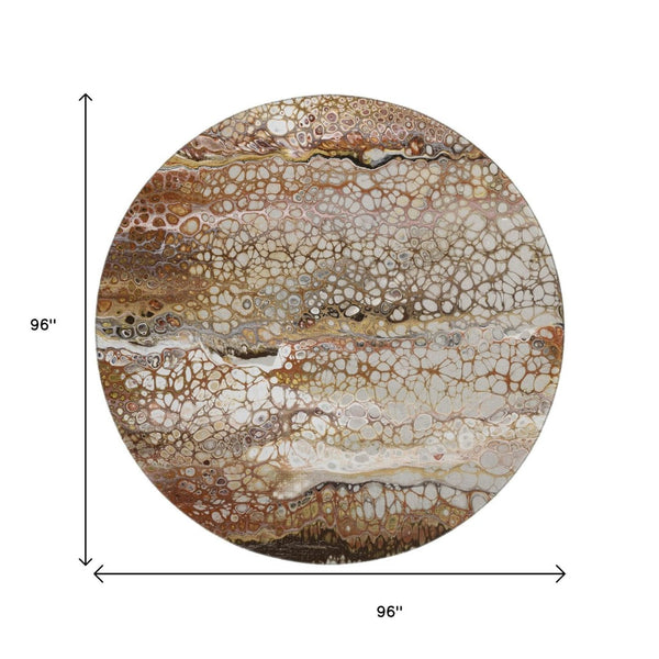 HomeRoots 8' Modern Abstract Round Area Rug in Beige, Ivory & Black - Washable, Durable for Indoor & Outdoor Use 643531