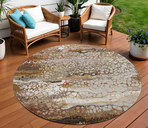 HomeRoots 8' Modern Abstract Round Area Rug in Beige, Ivory & Black - Washable, Durable for Indoor & Outdoor Use 643531
