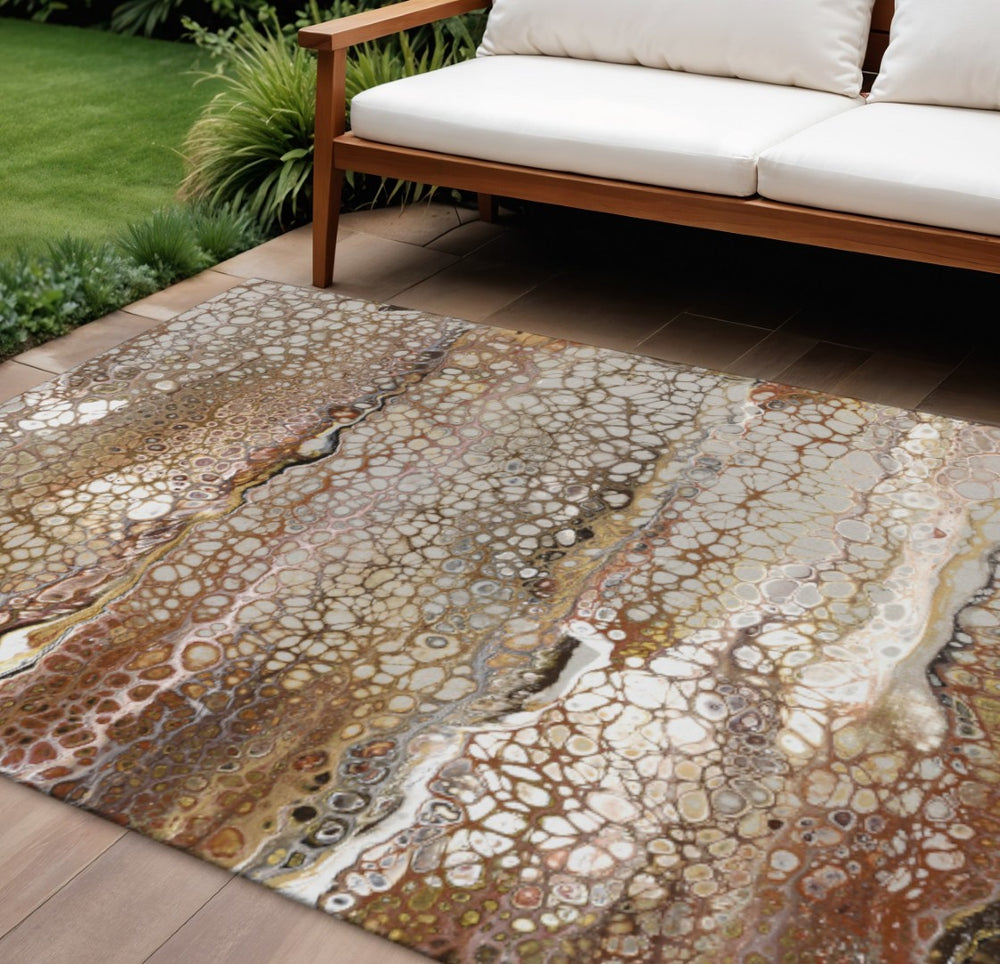HomeRoots 9' Stylish Beige and Black Abstract Area Rug – Washable, Durable, Perfect for Indoor/Outdoor Spaces! 643533