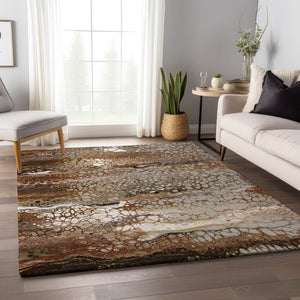 HomeRoots 10' Beige and Black Abstract Washable Area Rug - Durable Indoor/Outdoor Design for Any Space 643534