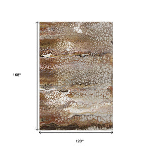 HomeRoots 10' Beige and Black Abstract Washable Area Rug - Durable Indoor/Outdoor Design for Any Space 643534