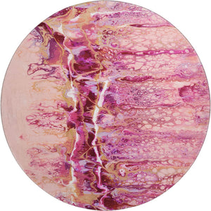HomeRoots 8' Vibrant Raspberry Ivory Gold Round Abstract Rug - Stylish, Washable, Durable for Indoor & Outdoor Use 643537