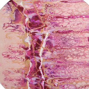 HomeRoots 8' Vibrant Raspberry Ivory Gold Round Abstract Rug - Stylish, Washable, Durable for Indoor & Outdoor Use 643537