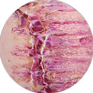 HomeRoots 8' Vibrant Raspberry Ivory Gold Round Abstract Rug - Stylish, Washable, Durable for Indoor & Outdoor Use 643537