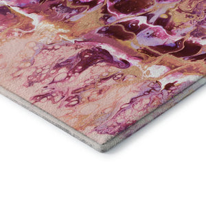 HomeRoots 8' X 10' Washable Abstract Area Rug in Raspberry, Ivory & Gold – Stylish for Indoor & Outdoor Use! 643538