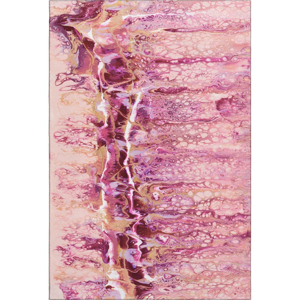 HomeRoots 10' X 14' Abstract Raspberry Ivory Gold Washable Rug - Stylish Indoor/Outdoor Decor for Any Space 643540