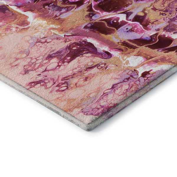 HomeRoots 10' X 14' Abstract Raspberry Ivory Gold Washable Rug - Stylish Indoor/Outdoor Decor for Any Space 643540