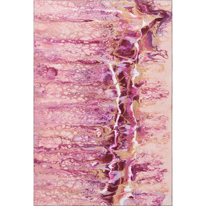 HomeRoots 10' X 14' Abstract Raspberry Ivory Gold Washable Rug - Stylish Indoor/Outdoor Decor for Any Space 643540
