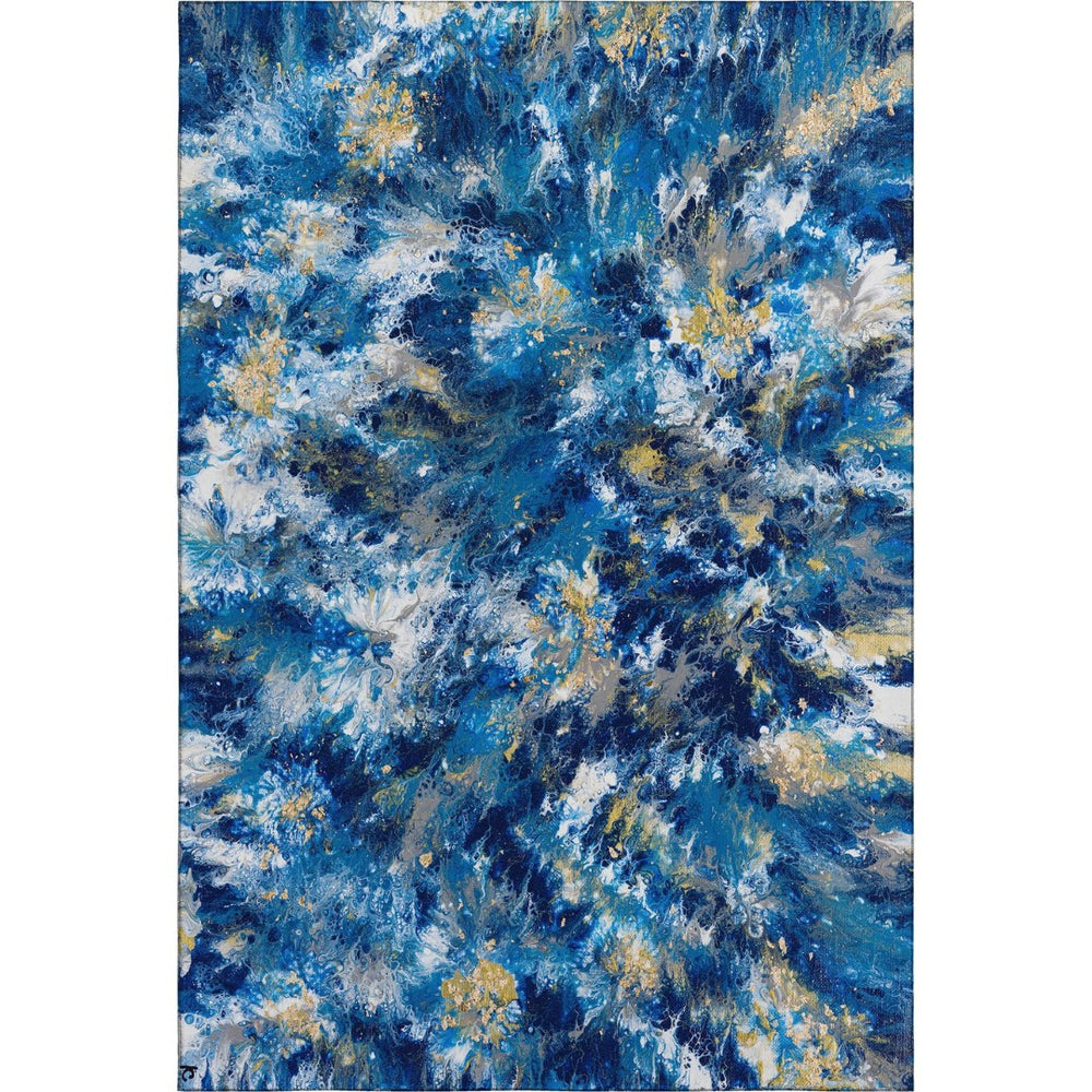 HomeRoots 5' X 8' Blue Ivory Gold Abstract Washable Area Rug – Stylish Indoor/Outdoor Accent for Any Space 643542