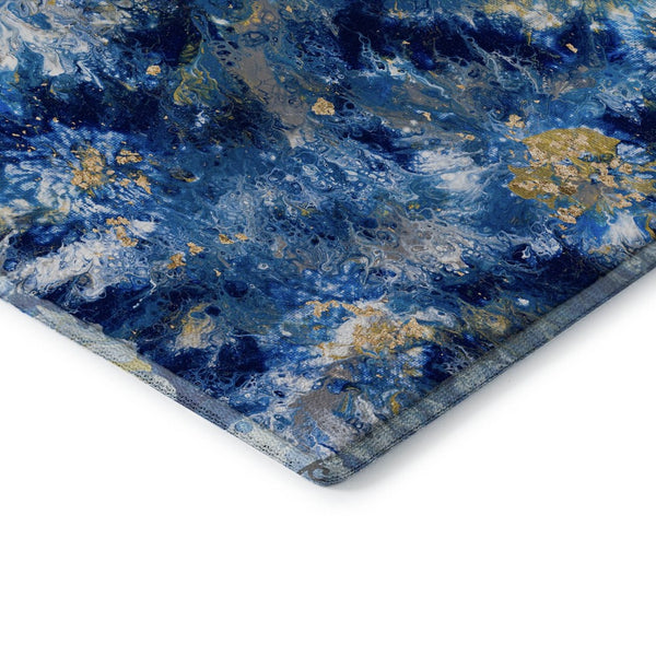 HomeRoots 9' X 12' Stylish Blue, Ivory & Gold Abstract Indoor/Outdoor Area Rug - Durable, Washable & Chic Design 643545