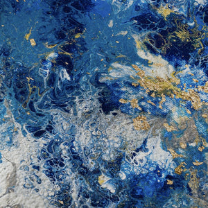 HomeRoots 9' X 12' Stylish Blue, Ivory & Gold Abstract Indoor/Outdoor Area Rug - Durable, Washable & Chic Design 643545