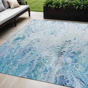 HomeRoots 5' X 8' Light Blue & Ivory Abstract Washable Area Rug - Modern, Durable, Indoor & Outdoor Design 643548