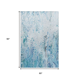 HomeRoots 5' X 8' Light Blue & Ivory Abstract Washable Area Rug - Modern, Durable, Indoor & Outdoor Design 643548