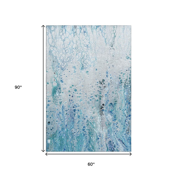 HomeRoots 5' X 8' Light Blue & Ivory Abstract Washable Area Rug - Modern, Durable, Indoor & Outdoor Design 643548