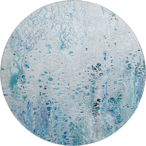 HomeRoots 8' Light Blue and Ivory Round Area Rug - Durable Abstract Design, Washable for Indoor & Outdoor Use 643549