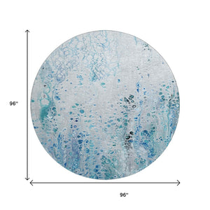 HomeRoots 8' Light Blue and Ivory Round Area Rug - Durable Abstract Design, Washable for Indoor & Outdoor Use 643549