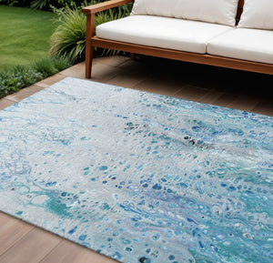 HomeRoots 10' Light Blue & Ivory Abstract Washable Area Rug – Durable, Stylish & Versatile for Indoor/Outdoor Use 643552