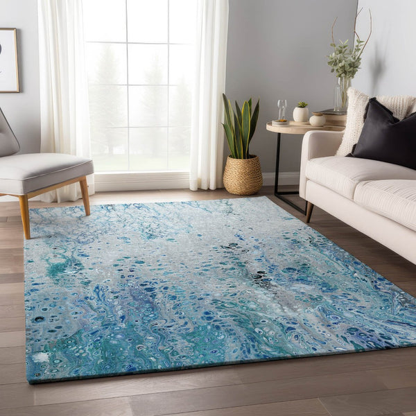 HomeRoots 10' Light Blue & Ivory Abstract Washable Area Rug – Durable, Stylish & Versatile for Indoor/Outdoor Use 643552
