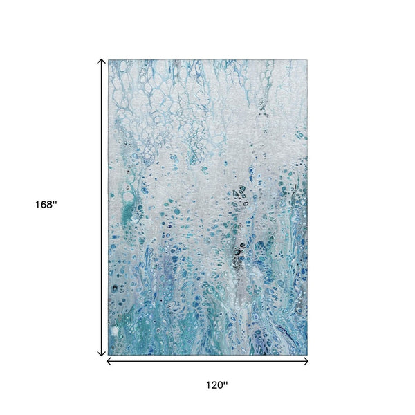 HomeRoots 10' Light Blue & Ivory Abstract Washable Area Rug – Durable, Stylish & Versatile for Indoor/Outdoor Use 643552